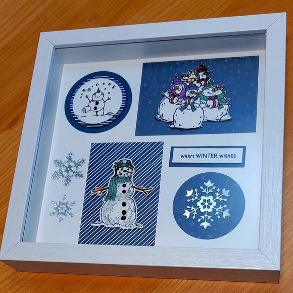 Hand Crafted Other - Snowman Shadow Box, Winter Wall Art, Christmas Shelf Sitter, Snowflakes